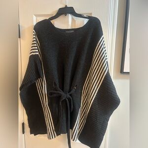 Cecico Black Poncho with White Stripes